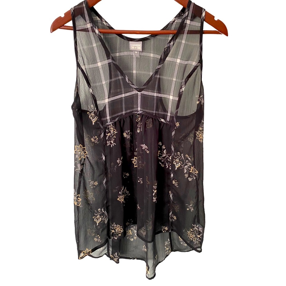Converse One Star Shirt Large Floral Sheer Top